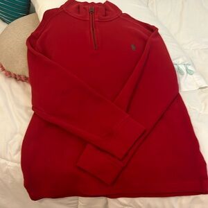 Red Polo Ralph Lauren half zip sweater.
